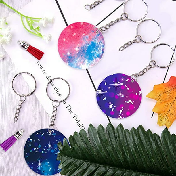 120pcs Acrylic Keychain Blanks with Tassels Key Rings Kit for DIY Keychain Craft